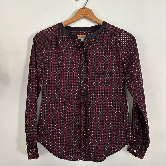 LOFT Patterned Flounce Long Sleeve Blouse Size XS - Picture 1 of 10